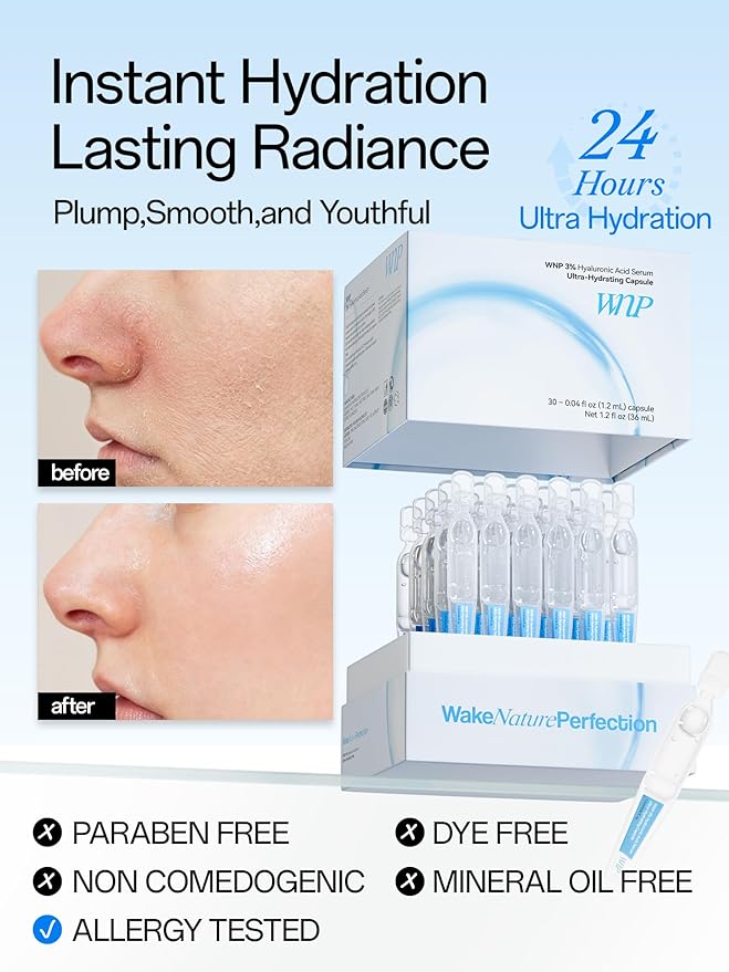 WNP Ultra Hydrating Serum 3% Hyaluronic Acid Smoother Skin|Pre-makeup SkinCare|Anti-Aging serum for face Single-Use Vials Skincare|for Sensitive skin|4D Hyaluronic Acid (60 vials)