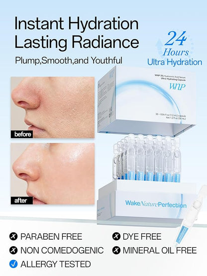 WNP Ultra Hydrating Serum 3% Hyaluronic Acid Smoother Skin|Pre-makeup SkinCare|Anti-Aging serum for face Single-Use Vials Skincare|for Sensitive skin|4D Hyaluronic Acid (60 vials)