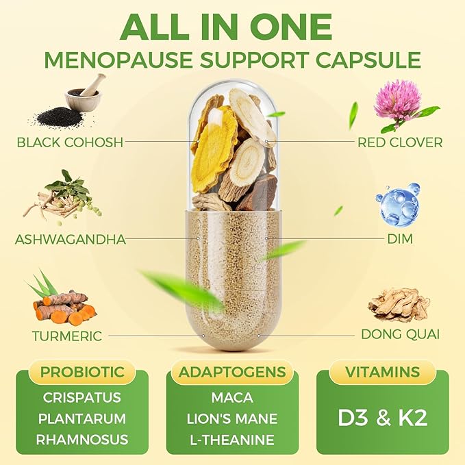 GREENPEOPLE Menopause Supplements for Women - Black Cohosh & Ashwagandha for Hot Flashes, Night Sweats, Mood Swings, Hormonal Balance Support,10 Billion CFU Probiotic - 120 Capsules Vegan Gluten-Free