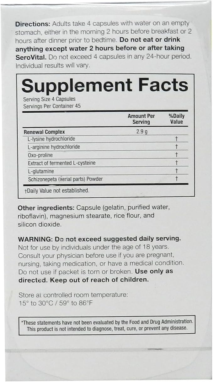 Sero-Vital Renewal Complex - Reverse The Signs of Aging - Clinically Tested to Increase Human Growth Hormone (HGH) - 180 Capsules
