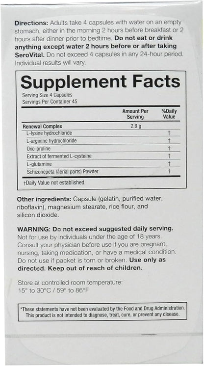 Sero-Vital Renewal Complex - Reverse The Signs of Aging - Clinically Tested to Increase Human Growth Hormone (HGH) - 180 Capsules