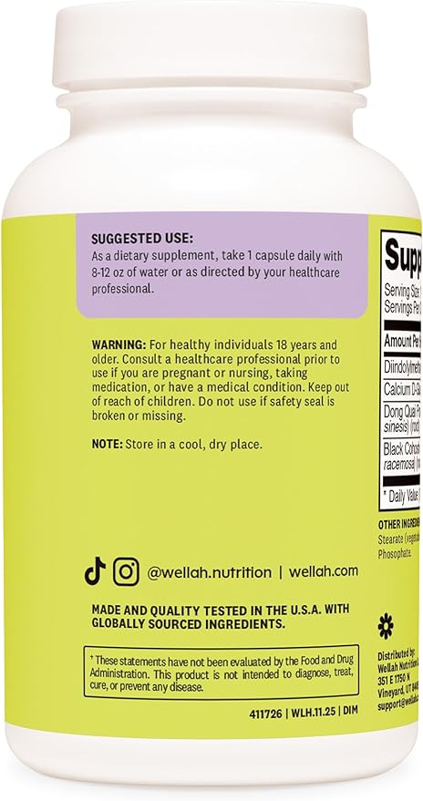 Wellah DIM Supplement (400mg) 120 Capsules - Diindolylmethane, with Calcium D-Glucarate, Dong Quai, and Black Cohosh Extract
