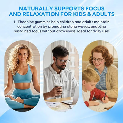 L-Theanine Gummies with L-Theanine 400 mg, Ashwagandha, GABA, 5-HTP, Magnesium Glycinate for Calm, ZZZ & Relaxation Support - Vegan, Raspberry Flavor, 60 Count