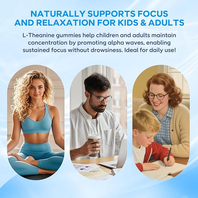 L-Theanine Gummies with L-Theanine 400 mg, Ashwagandha, GABA, 5-HTP, Magnesium Glycinate for Calm, ZZZ & Relaxation Support - Vegan, Raspberry Flavor, 120 Count