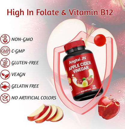 Apple Cider Vinegar Gummies, 120 Count, Max Strength 1000mg, ACV Supplement Gummy with B Vitamins & Antioxidants, Supports Metabolism, Digestion, Gut & Immune Health, Gluten-Free, Vegan & Non-GMO