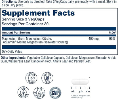 SOLARAY Magnesium Citrate 400mg - Magnesium Supplement - Bone Health, Muscle, Relaxation and Heart Health Support - Vegan, Gluten Free - 30 Servings, 90 VegCaps