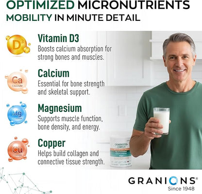 Granions Glucosamine Chondroitin MSM Powder 1,550mg – Joint Supplements for Men and Women - Chondrosteo, Hydrolyzed Marine Collagen Peptides, Essential Vitamins Glucosamine Complex – Wild Berry 9.9oz