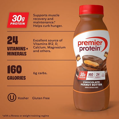 Premier Protein Shake, Chocolate Peanut Butter, 30g Protein, No Added Sugar, 24 Vitamins & Minerals to Support Immune Health, 11.5 fl oz, 12 Pack