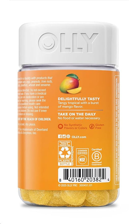OLLY Probiotic Gummy, Immune and Digestive Support, 1 Billion CFUs, Chewable Probiotic Supplement, Mango, 60 Day Supply - 120 Count