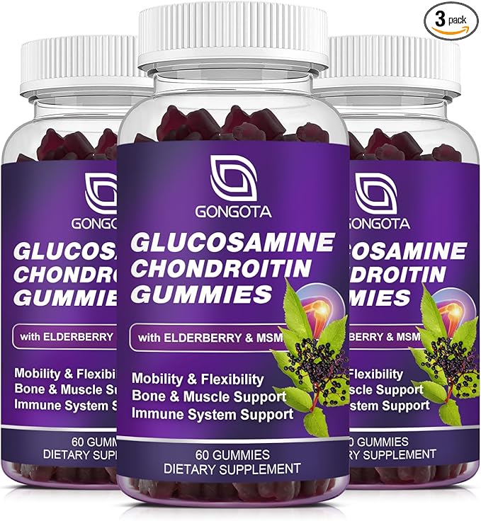 Glucosamine Chondroitin Gummies - 3- Pack, Extra Strength 1500mg Glucosamine with MSM & Elderberry, Flexibility Support, Best Cartilage & Immune Support Supplement for Men and Wome - 180 Gummies