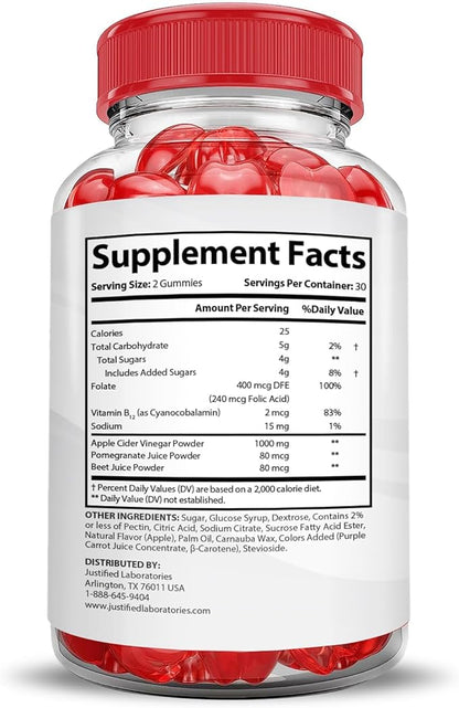 Justified Laboratories (2 Pack Ketosyn Keto ACV Gummies Advanced Formula 1000MG Ketosyn Keto Gummies Apple Cider Vinegar Formulated with Pomegranate Beet Juice Powder B12 Vegan Non GMO 120 Gummys