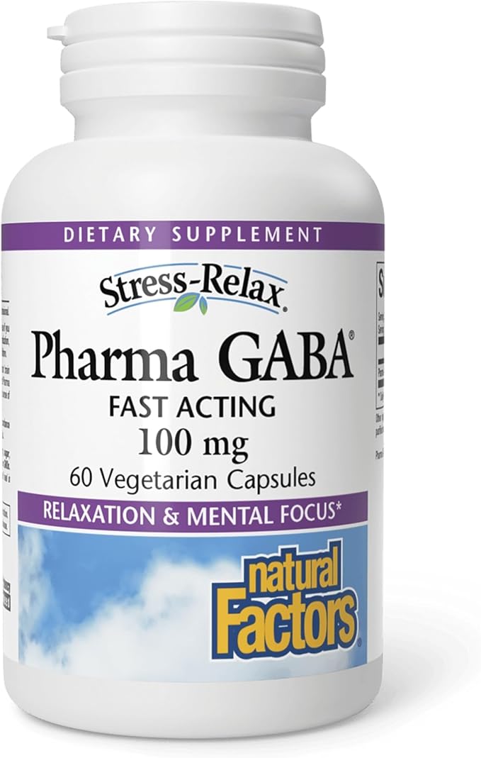 Natural Factors Pharma GABA - Dietary Supplement Supports Calm Sleep & Sleep Quality - Natural, Fast-Working Supplement Aids Focus & Brain Health - 60 Vegetarian Capsules (30 Servings)