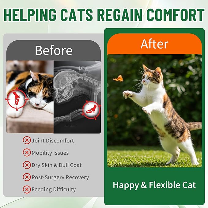 Liquid Collagen for Cats, Cat Collagen Drops with Bovine Collagens, Biotin & Vitamin C, Mobility & Flexibility, Itch Relief, Skin, Coat & Immunity Support, Cat Joint Supplement for Cats