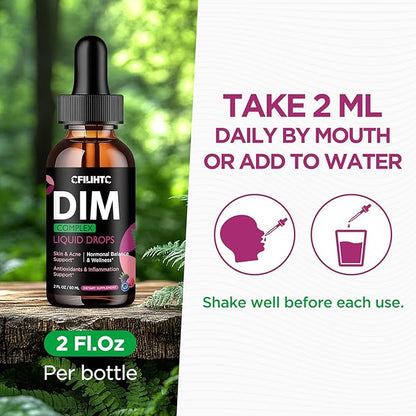 DIM Liquid Drops Supplement Women – Hormone Harmony for Women & Acne Supplements with Multivitamins, Inositol, Sulforaphane - Hormone Balance, Clear Skin & Mood Support, Mixed Berry Flavor 2 Fl Oz