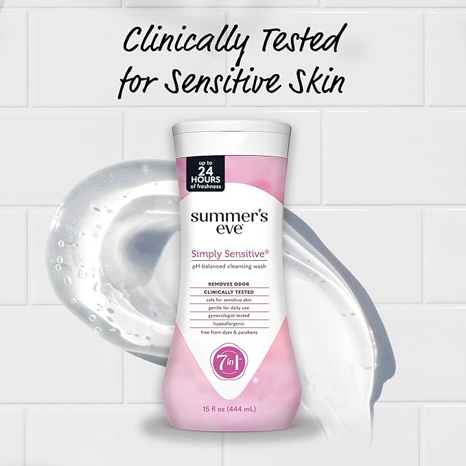 Summer’s Eve Simply Sensitive All-Over Daily Feminine Wash, Gentle pH-Balanced Body Wash for Women, Feminine Care to Remove Vaginal Odor, Gynecologist Tested, 15 Fl Oz, Pack of 3