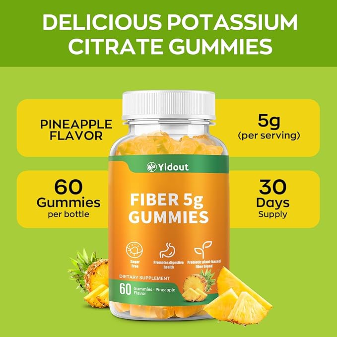 Fiber Gummies for Adults with Probiotics，No Sugar Added Pineapple Flavor, Promotes Gut Health and Regulate Bowel Movement, Vegan (60 Count（Pack of 1）)