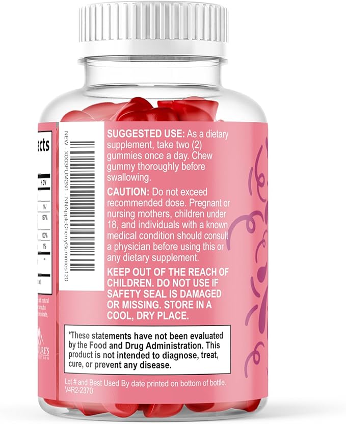 Apple Cider Vinegar Gummies 1000mg Per Serving - Sugar Free ACV Gummy Vitamins Supplement with Vitamin B12 for Energy - Keto Friendly Digestion, Detox, Cleanse Support, Vegan, Non-GMO - 120 Gummies