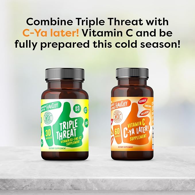 FlavCity Vitamin D3, K2 & Zinc - Triple Threat Supplement - Daily or Seasonal Immune Support - Vitamin D with K2 for Enhanced Absorption - Promote Healthy Bones & Skin (30 Capsules)