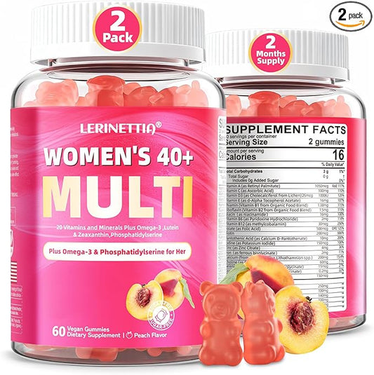 Multivitamin for Women Gummies for 40+ with Omega-3, Niacinamide, B-Complex, Lutein, Iron, Choline, Phosphatidylserine, Vitamin D3 for Skin, Hair, Energy, Immune, Bone - Vegan, Sugar Free, 120Cts