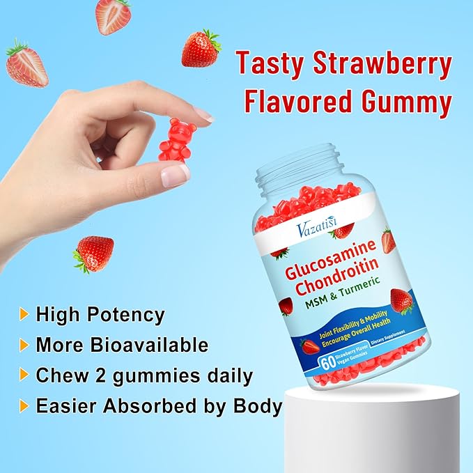Glucosamine Chondroitin Gummies with MSM, Turmeric & Boswellia - Joint Support Supplement - Cartilage Support, Flexibility & Strength - 120 Gummies