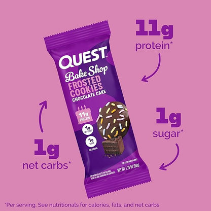 Quest Nutrition Frosted Cookies Twin Pack, Chocolate Cake, 1g Sugar, 11g Protein, 1g Net Carbs, Gluten Free, 16 Cookies