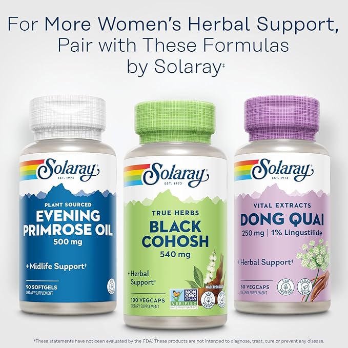 SOLARAY True Herbs Black Cohosh - Herbal Supplements for Women's Wellness - Supplying 540mg of Black Cohosh Root per Serving - Non GMO, Vegan, Gluten Free, 60-Day Guarantee - 100 Servings, 100 VegCaps