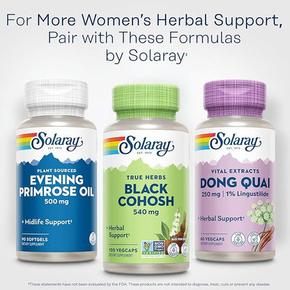 SOLARAY True Herbs Black Cohosh - Herbal Supplements for Women's Wellness - Supplying 540mg of Black Cohosh Root per Serving - Non GMO, Vegan, Gluten Free, 60-Day Guarantee - 100 Servings, 100 VegCaps
