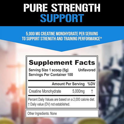 Evlution Nutrition Creatine 5000 - Supports Faster Recovery, Lean Muscle Growth & Performance - Pre & Post Workout Powder - 5000mg Pure Creatine Monohydrate Per Serving - 100 Servings - Unflavored