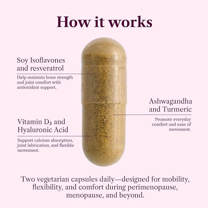 Bone & Joint Health for Women | Hyaluronic Acid, Soy Isoflavones, Resveratrol & Vitamin D3 for Flexibility, Mobility & Bone Strength Support | Menopause Joint & Bone Wellness, 60 Capsules