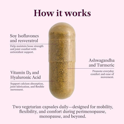 Bone & Joint Health for Women | Hyaluronic Acid, Soy Isoflavones, Resveratrol & Vitamin D3 for Flexibility, Mobility & Bone Strength Support | Menopause Joint & Bone Wellness, 60 Capsules