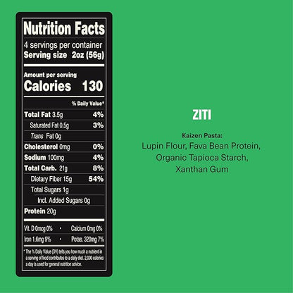Kaizen Ziti Protein Pasta, 20g Protein, Low Carb (6g Net Carbs), Keto-Friendly, Gluten-Free, Plant-Based Lupini Noodles, High Fiber, 8 Ounce, Pack of 3