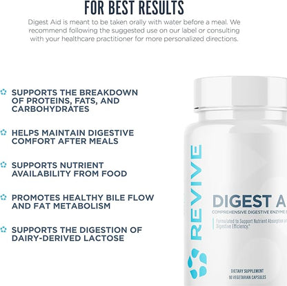 Revive MD Digest Aid, Digestive Support Supplement for Men & Women - Comprehensive Digestive Enzyme Blend with Probiotics & Prebiotics for Gut Health & Healthy Digestion (90 Capsules, 90 Servings)