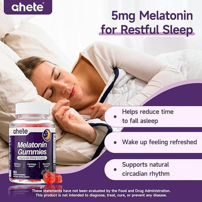 Melatonin 5mg Gummies for Adults, Raspberry Flavor Sleep Aid, Sugar-Free, 120 Gummies, 120 Days Supply