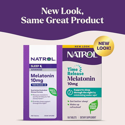Natrol Melatonin 10mg Time Release Tablets, Sleep Dietary Supplement for Restful Sleep, 100 Melatonin Time Release Tablets, 100 Servings