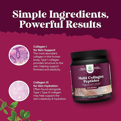 Natures Craft Multi Collagen Protein Powder for Women and Men - Keto Hydrolyzed Collagen Peptides 45 Servings Hair Skin and Nails Vitamins - Unflavored Bovine Type 1 3 for Bone Joint Support - 454g