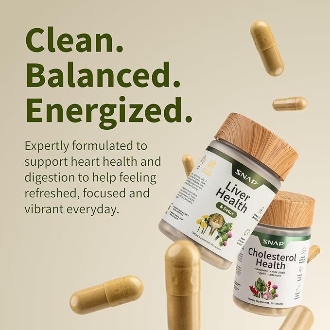 Snap Supplements Liver Health & Cholesterol Health Supplement Bundle with Milk Thistle, Resveratrol, Dandelion to Support Liver, Digestive and Metabolic Health, 60 Capsules Each (30-Day Supply)