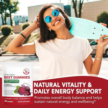 Beet Root Gummies,180 Heart Health Chews for Blood Pressure Support Supplements,Red Beets Supplements with Beetroot, Grape Seed, Coq10,B Vitamins,Vegan, Non-GMO,90 Beet Chews