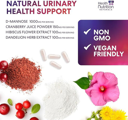 D-Mannose Supplement - 1,000mg D Mannose Per Serving with Cranberry, Hibiscus & Dandelion - Fast-Acting, Natural Urinary & Bladder Support for Women & Men – Flush & Cleanse Impurities – 120 Capsules