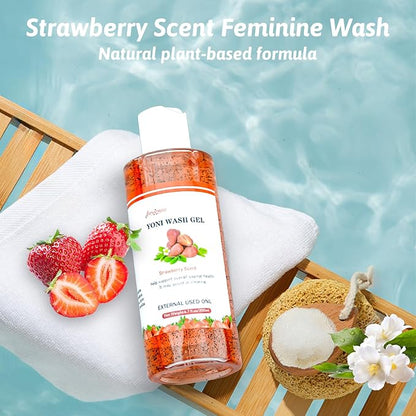 Natural Feminine Wash Yoni Wash Yoni Oil Set, Cleanse - Remove Odor - pH Balance for Women, 1 fl.oz Feminine Oil & 6.7 fl.oz Intimate Wash with Cleaning Factor - Strawberry Scent