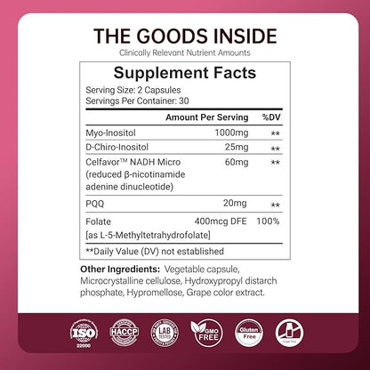 Myo-Inositol & D-Chiro Inositol Supplement for Women – Ideal 40:1 Ratio, NADH Plus Folate and PQQ – Hormone Balance & Ovarian Support