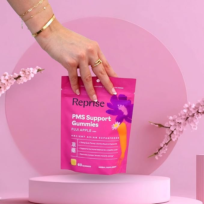 PMS Support Gummies for Women | Hormone Balance, Healthy Cycle | Relaxes Body, Reduces Cramps | Boosts Mood, Energy| Dong Quai, Peony Root, Licorice Root, Chamomile | Low Sugar Chews, 60 Gummies