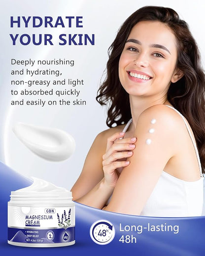 GBN Magnesium Cream - Hydrating Magnesium Lotion for Sleep - Natural Relaxation & Muscle Tension, Nighttime Butter for Feet, Leg Cramps, Safe for Kids (Lavender)