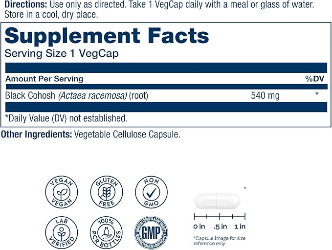 SOLARAY True Herbs Black Cohosh - Herbal Supplements for Women's Wellness - Supplying 540mg of Black Cohosh Root per Serving - Non GMO, Vegan, Gluten Free, 60-Day Guarantee - 100 Servings, 100 VegCaps