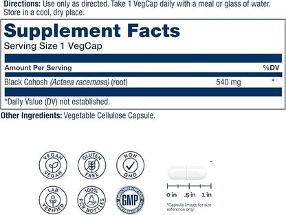 SOLARAY True Herbs Black Cohosh - Herbal Supplements for Women's Wellness - Supplying 540mg of Black Cohosh Root per Serving - Non GMO, Vegan, Gluten Free, 60-Day Guarantee - 100 Servings, 100 VegCaps