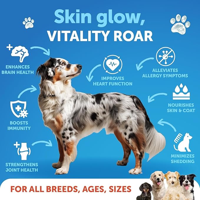 Salmon Oil for Dogs - Omega 3 for Dogs - 8 FL OZ Wild Alaskan Salmon Fish Oil - Natural EPA & DHA Fatty Acids for Skin & Coat, Allergy, Joint & Bone Health - Liquid Support Supplement for Shedding