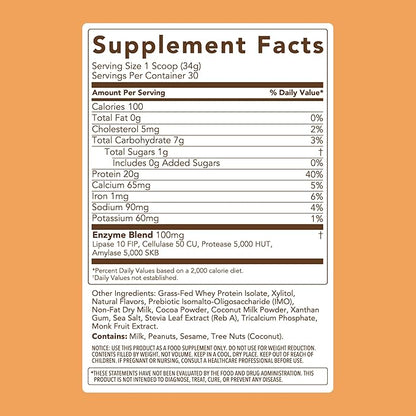 Clean Simple Eats Whey Protein Powder, Chocolate Peanut Butter Flavor Naturally Sweetened, 100% Grass Fed Protein Powder with Digestive Enzymes & No Artificial Ingredients, Gluten Free, 30 Servings