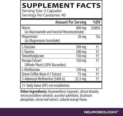 Neurobiologix Full Focus for Men & Women, Brain & Mood Support Supplement, Promotes Focus, Memory & Cognitive Function, with Green Coffee Bean, Bacopa, Magnesium & SAM-E, Gluten Free, 120 Capsules