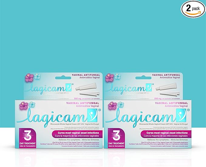 Lagicam 3 Day Yeast Infection Treatment for Women, Start Working on The 1st Day, Miconazole Nitrate, Antifungal Vaginal Cream for Itching and Irritation, 3 Disposable Applicators & Cream (Pack of 2)