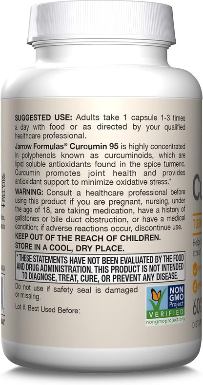 Jarrow Formulas Curcumin 95 Supplement - Turmeric Extract Supplement, 500 mg for Antioxidant & Joint Support, 60 Capsules