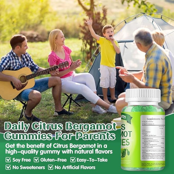 Citrus Bergamot 1500mg, Citrus Bergamot Gummies for Healthy Cholesterol, Bergamot Supplements 25:1 Extract from Italy Bergamot, Resveratrol & Niacin - Natural Vegan 60 Gummies